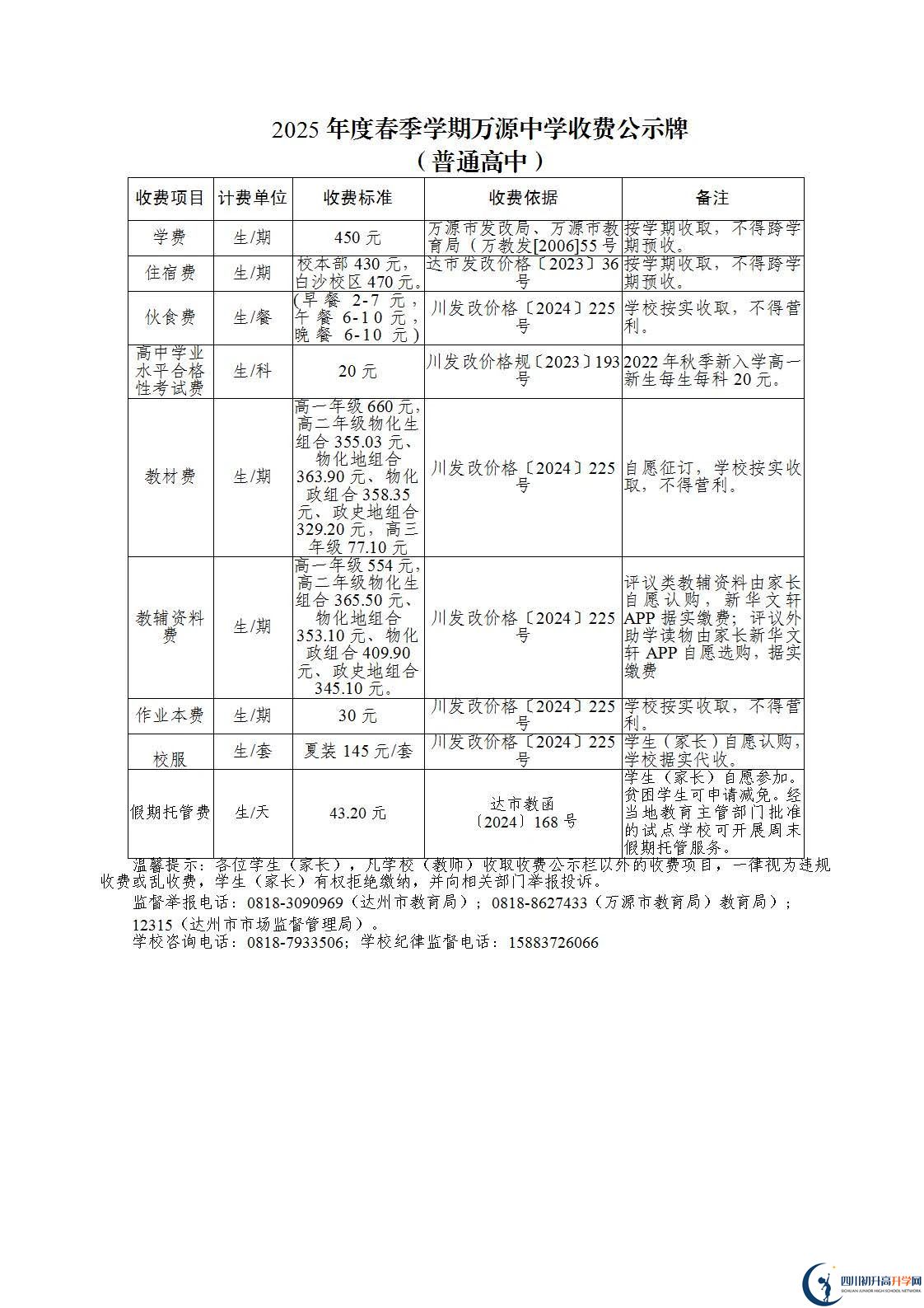 2026年達(dá)州市萬源中學(xué)學(xué)費(fèi)多少錢？