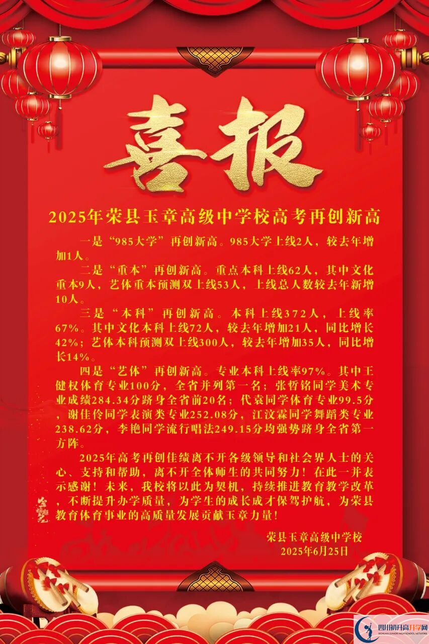 2026年自貢市四川榮縣玉章高級中學(xué)校升學(xué)率怎么樣？