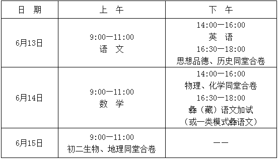 2020年涼山州中考時(shí)間是多久，會(huì)改變嗎？
